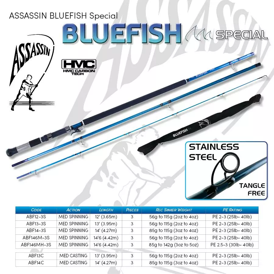 Assassin Bluefish Rod 14ft Overhead Cast Medium 3-4oz 1 Assassin Bluefish Rod 14ft Overhead Cast Medium 3-4oz