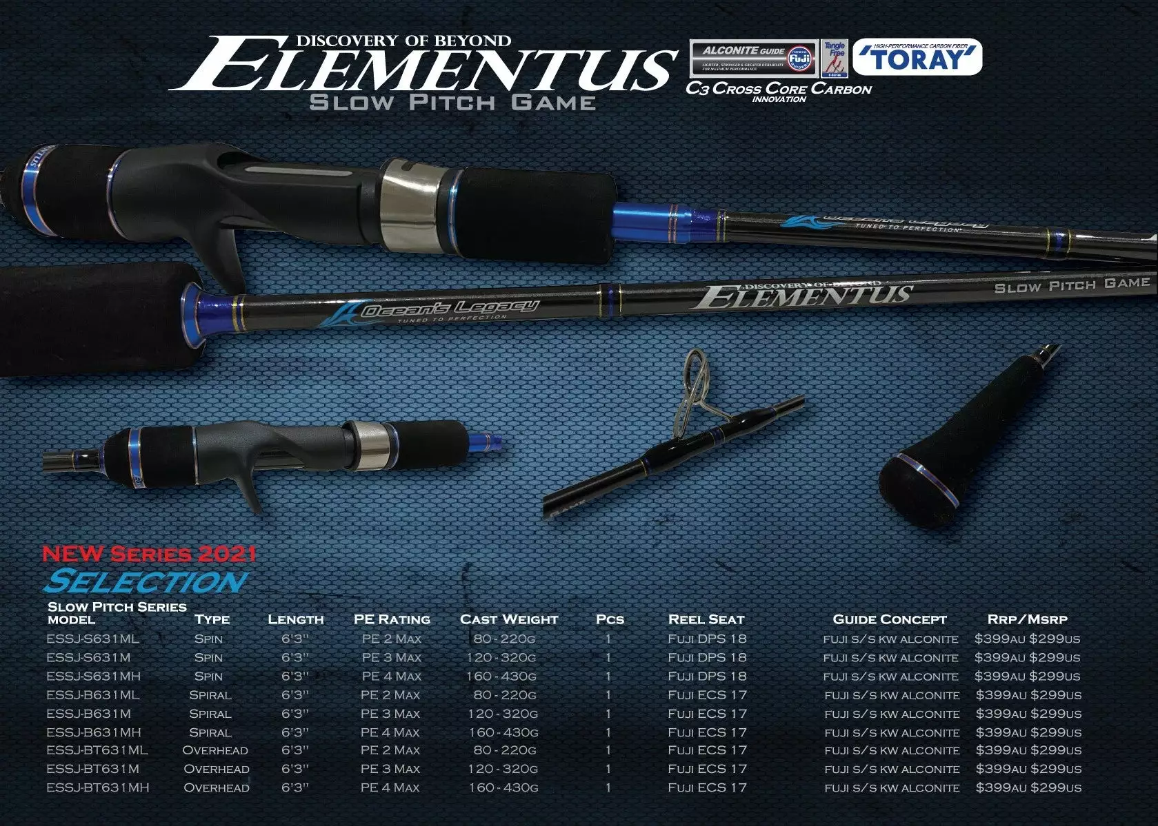 Oceans Legacy Elementus Rod Slow Pitch ESSJ-BT631M PE 3 - Overhead 1 Oceans Legacy Elementus Rod Slow Pitch ESSJ-BT631M PE 3 - Overhead