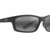 Maui Jim Kanaio Coast Matte Soft Black With White And Blue Stripe Frame Neutral Grey Glass Lens Polarised Performance Sunglasses