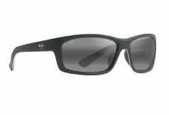 Maui Jim Kanaio Coast Matte Soft Black With White And Blue Stripe Frame Neutral Grey Glass Lens Polarised Performance Sunglasses