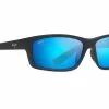 Maui Jim Kanaio Coast Matte Translucent Blue Black With Stripe Frame Blue Hawaii Glass Lens Polarised Performance Sunglasses