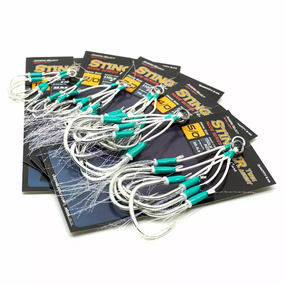 Oceans Legacy Stinger Twin Nude Glow Even Tie Jig Assist Hook 1 Oceans Legacy Stinger Twin Nude Glow Even Tie Jig Assist Hook