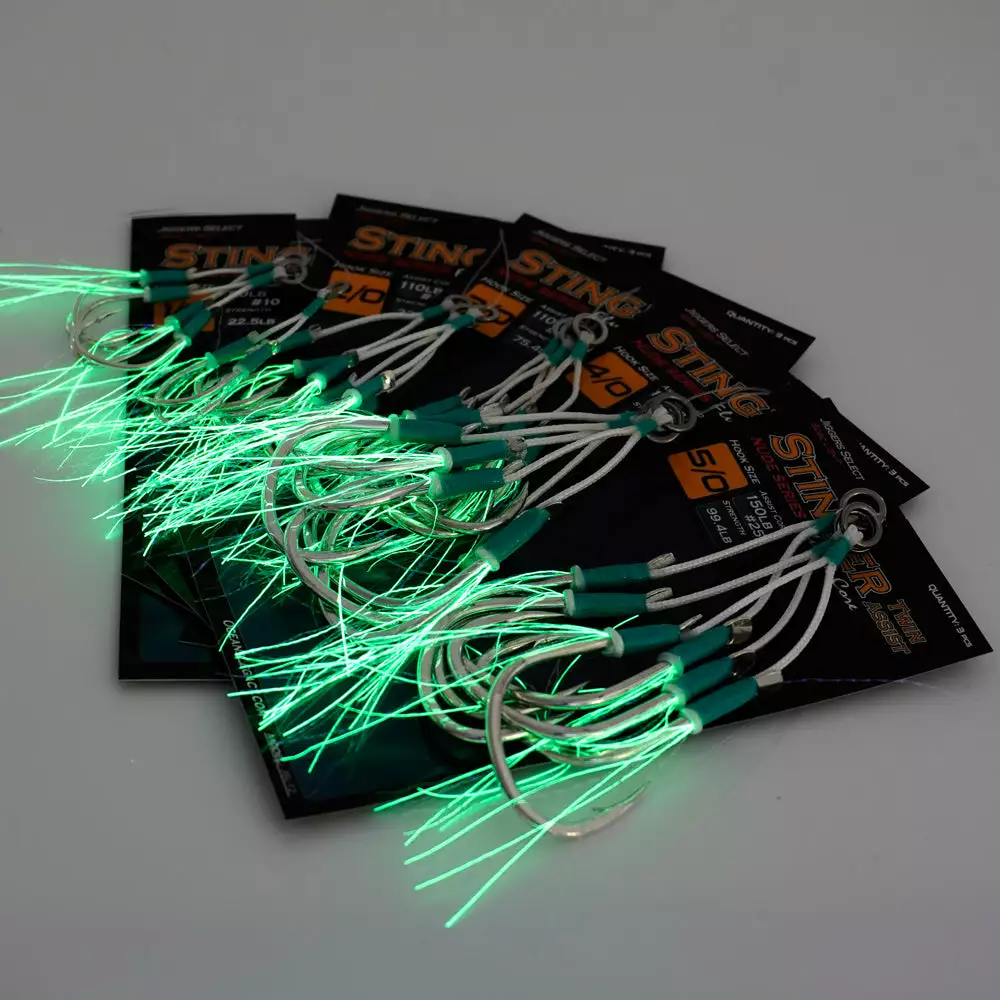 Oceans Legacy Stinger Twin Nude Glow Even Tie Jig Assist Hook 2 Oceans Legacy Stinger Twin Nude Glow Even Tie Jig Assist Hook - Image 2
