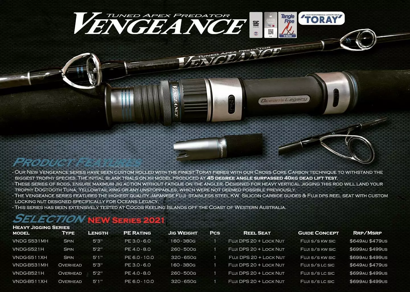 Oceans Legacy Vengeance Rod S521H Spin PE4-8 1 Oceans Legacy Vengeance Rod S521H Spin PE4-8